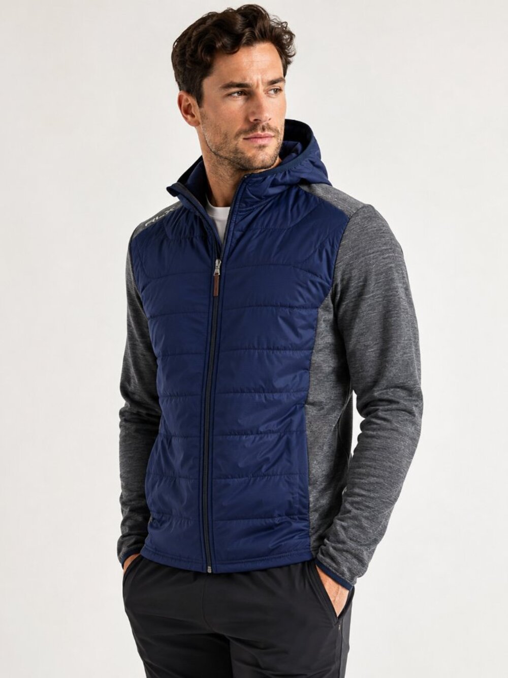 RLX Ralph Lauren Men’s M Hybrid Quilted Hooded Performance Jacket Navy Gray